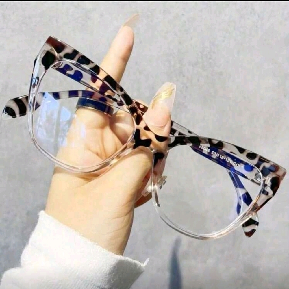 Leopard-Print Cat Eye Glasses Frame in Clear & Brown